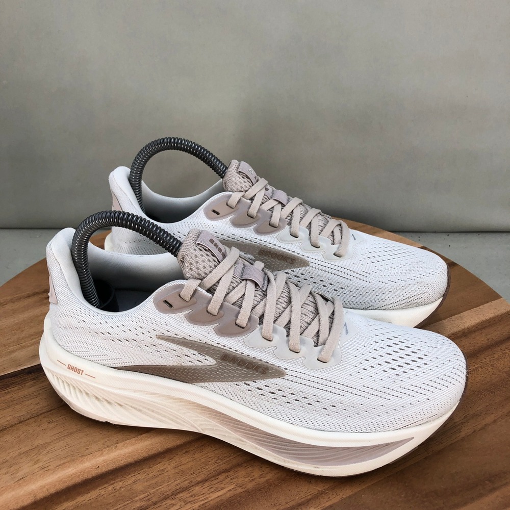Brooks Women's Athletic Running Shoes in White and Taupe
